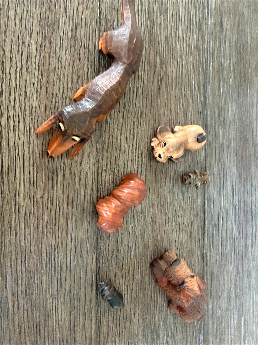 mini carved wood dog collection
